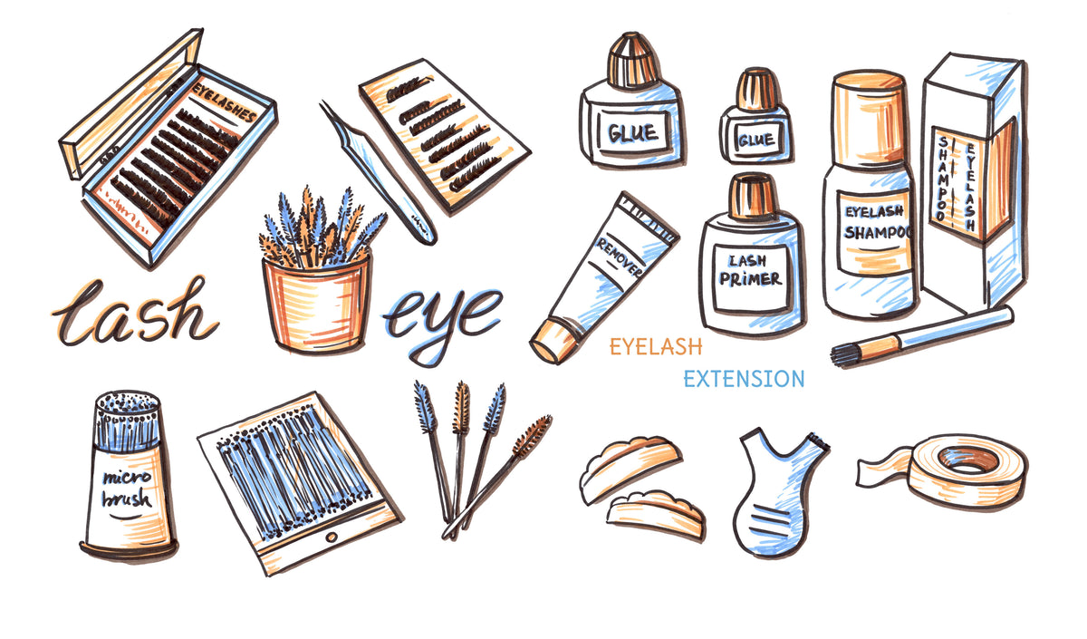 Illustration of Eyelash extension supplies all lash artists need