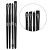 A set of four eyebrow and makeup brushes with angled and flat bristles, shown alongside a circular inset highlighting the brush heads. The handles feature the brand name 'BRONSUN' printed in white.