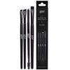 A set of four black cosmetic brushes with white 'BRONSUN' branding, shown next to their black retail packaging box on a plain white background.