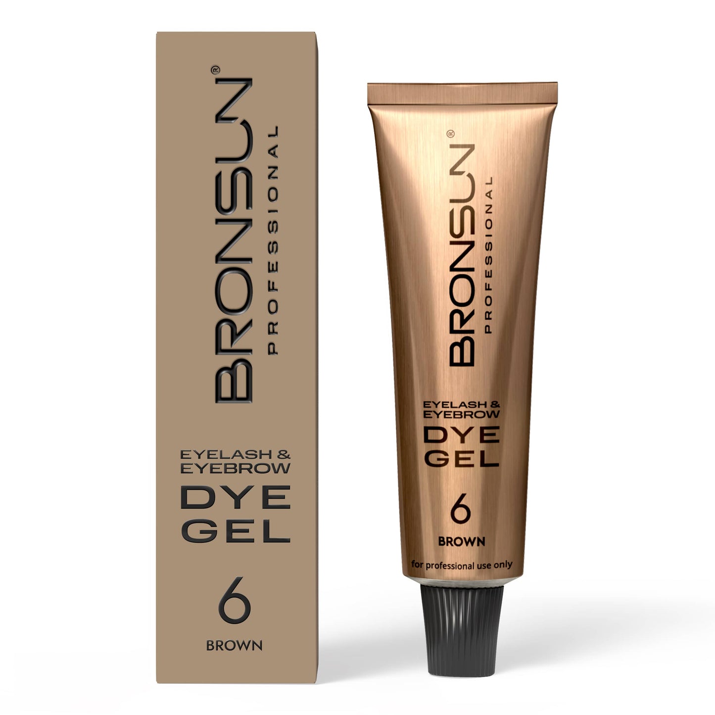 Bronsun Professional eyelash and eyebrow dye gel in Brown with packaging on a white background