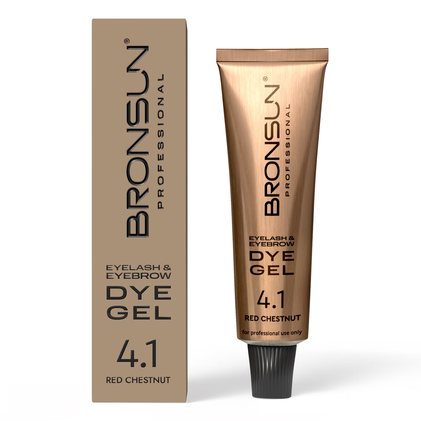 Bronsun Professional eyelash and eyebrow dye gel in Red Chestnut with packaging on a white background