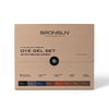 A square cardboard box of Bronsun Professional Eyelash & Eyebrow Dye Gel Set with Developer, shown on a clean white background. The packaging is a warm tan/kraft color with black text and a circular black-and-white logo in the center.