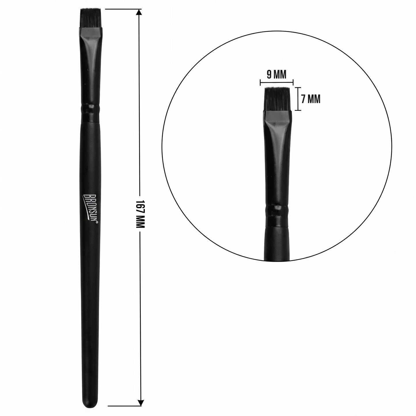 BRONSUN Cosmetic Brush for eyebrow tinting with black handle and flat bristles, 167 mm long with 9 x 7 mm brush head