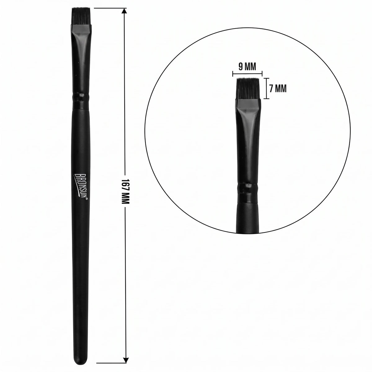 BRONSUN Cosmetic Brush for eyebrow tinting with black handle and flat bristles, 167 mm long with 9 x 7 mm brush head
