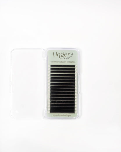 Linger lash tray in a clear plastic case with a light green label, shown on a plain white background.