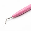 A close-up of a pink-handled dental or sculpting tool with a curved stainless steel tip, shown on a plain white background.