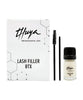 Thuya Professional Line Lash Filler BTX kit, featuring a white box with black text, a small bottle of cream-colored liquid, and two applicator tools (spoolie and brush) on a solid white background.