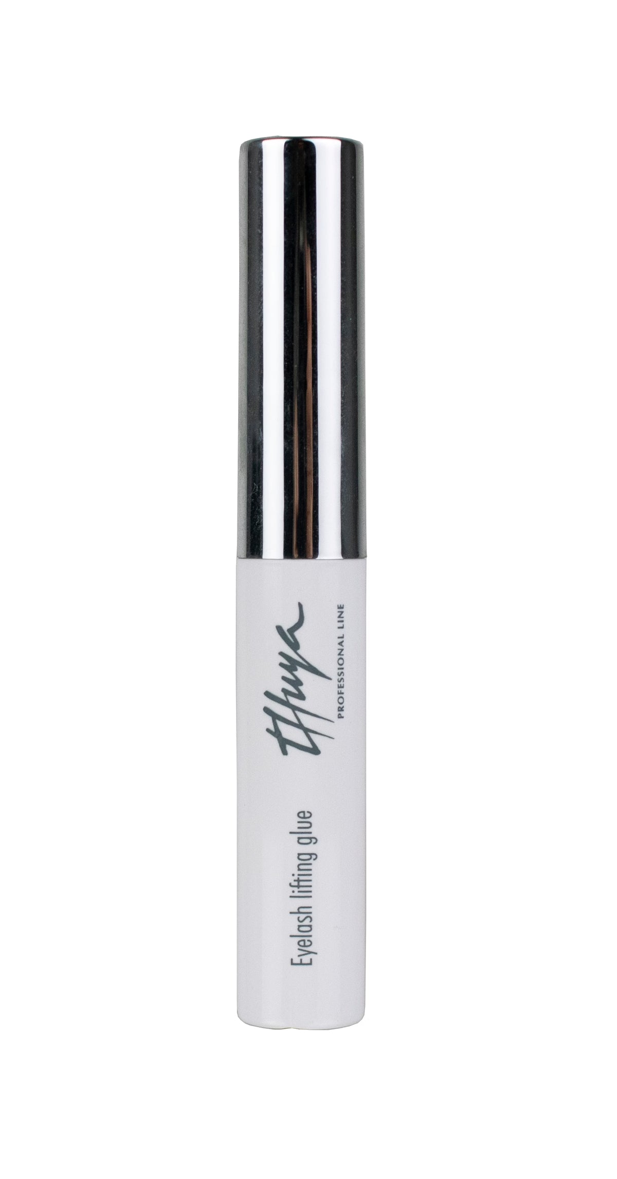 A single tube of Thuya Eyelash Lifting Glue on a solid white background. The tube is white with a shiny silver cap, featuring the Thuya brand name and product name printed in black.