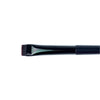 A close-up of a makeup brush tip with a black bristle head and black handle, shown horizontally against a plain white background.