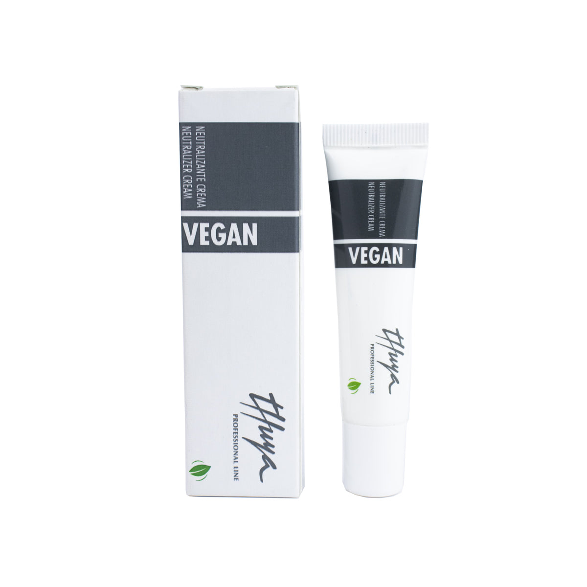 Thuya Vegan Neutralizer Cream in white tube with black label and product box