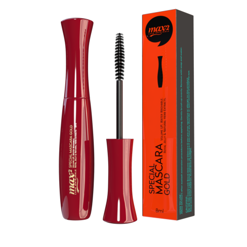 Max2Originale - Special Mascara Gold - Volume Up, Water Washable.  Royal Jelly & Natural Herb Extracts.